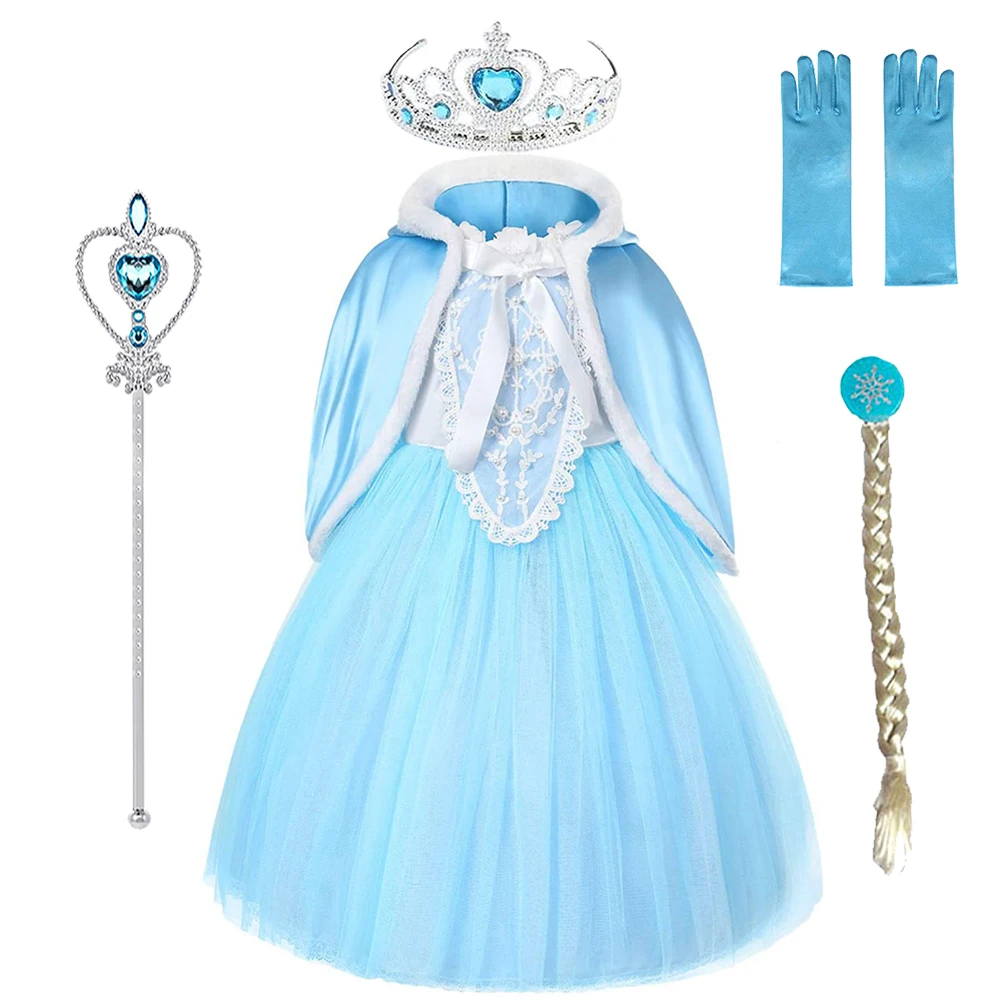 Girls Elsa Dress+Cloack  Anna Costume Princess Clothes Kids Dresses Cosplay Snow Queen Birthday Parti Vestidor infantil