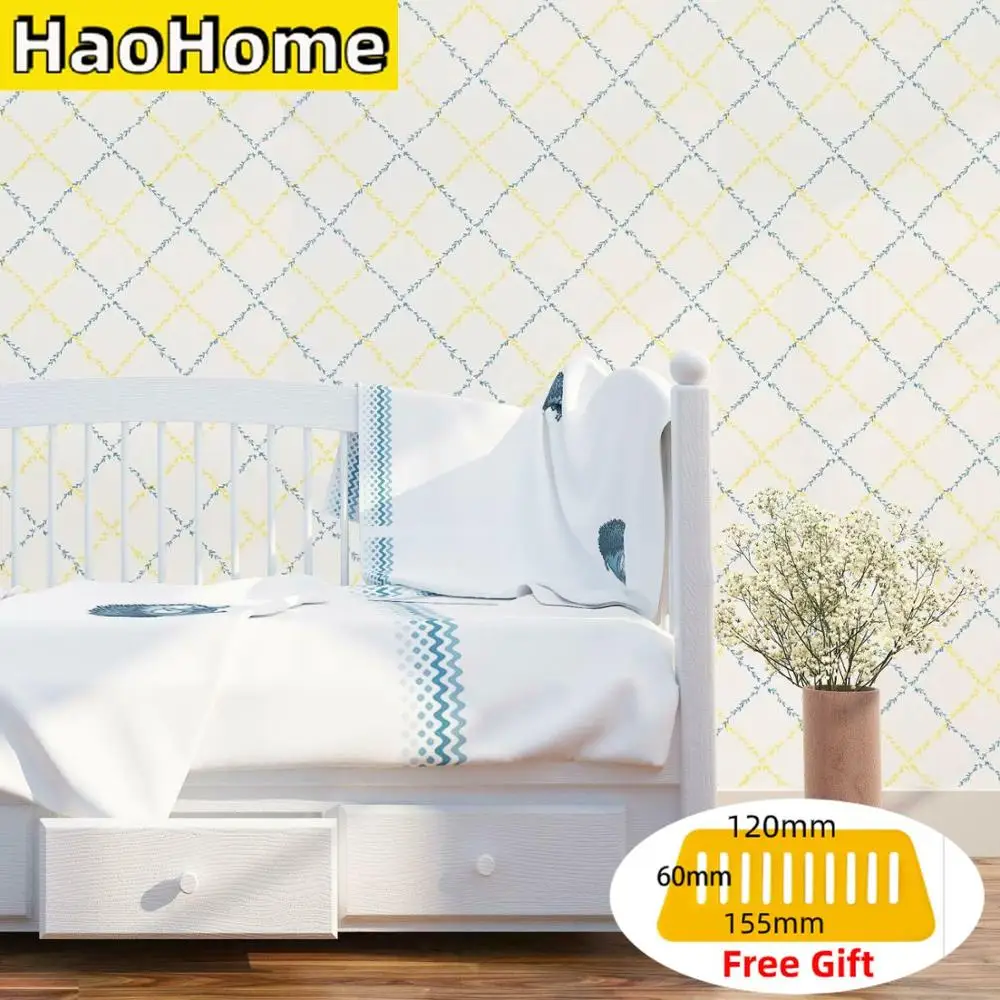 HaoHome Grid Wallpaper Self Adhesive Contact Paper Removable Waterproof Wall Sticker for Living Room Bedroom Home Decor