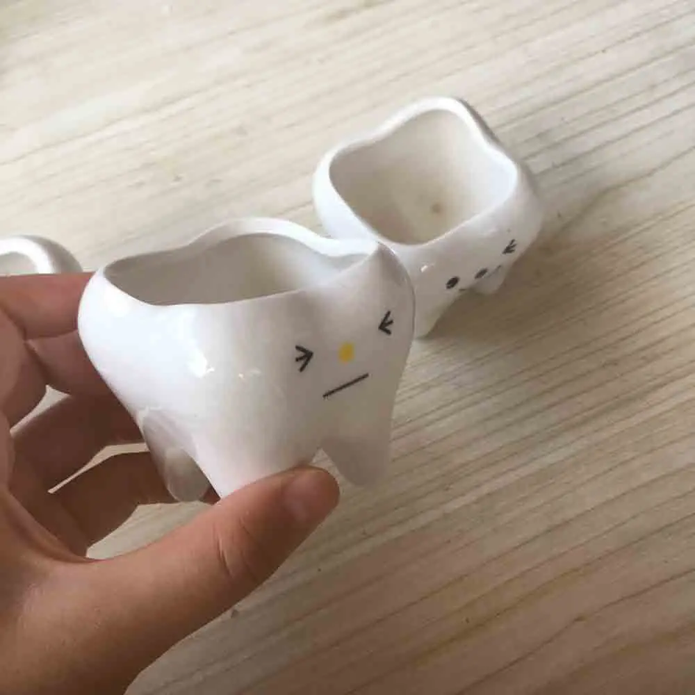 Cute tooth pot vase creative ceramic cartoon tooth flower pot succulent flower pot home decoration crafts dental clinic gift toy