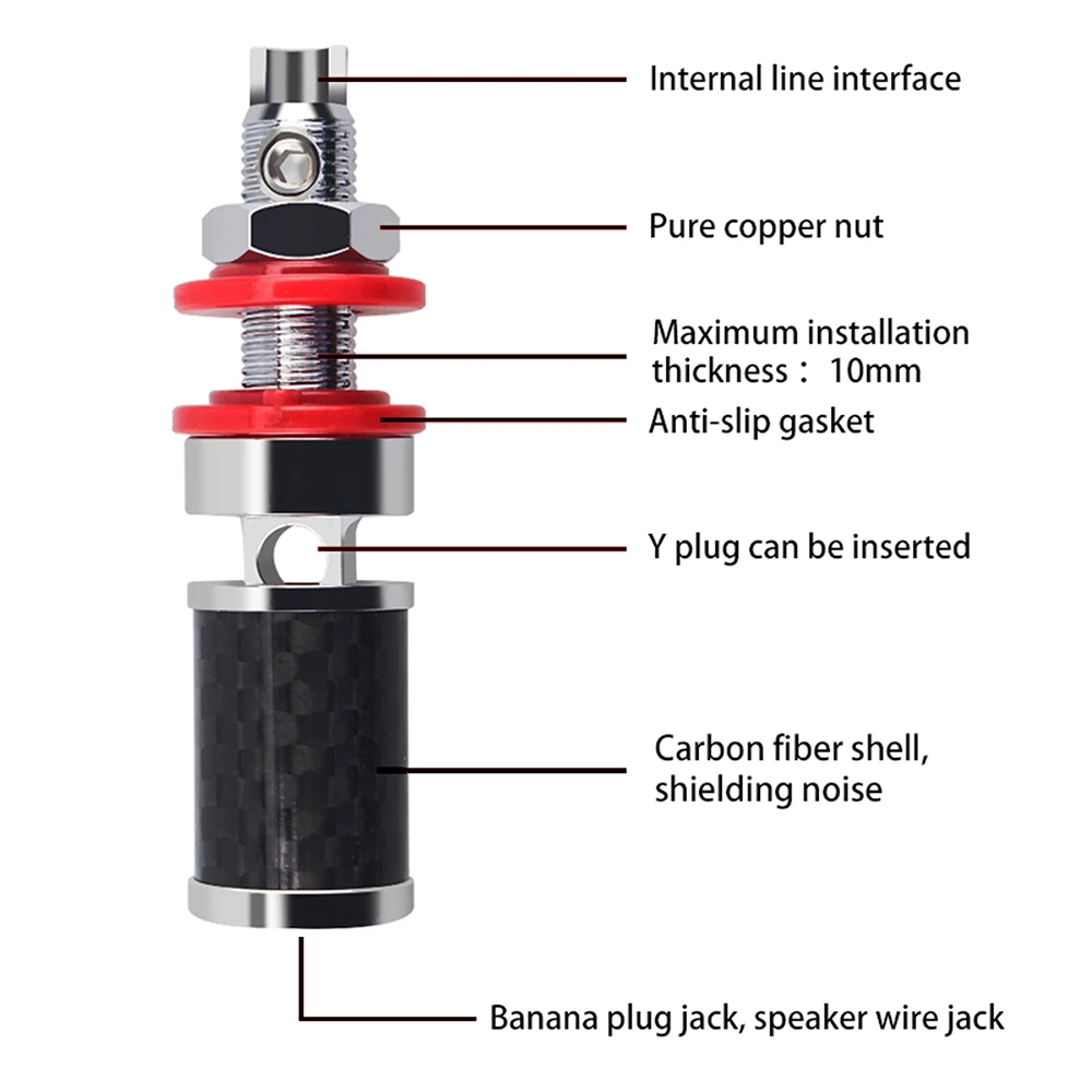 Hi End Rhodium Plated Messing Speaker Binding Post Lange Terminal Connector Koolstofvezel Afscherming Hifi Audio Plug Diy Schroef Lock