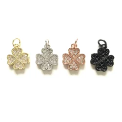 5pcs Four Leafs Clover Charm Pendants for Women Bracelet Girl Necklace Earring Making Gold-Plated Zirconia Jewelry DIY Wholesale