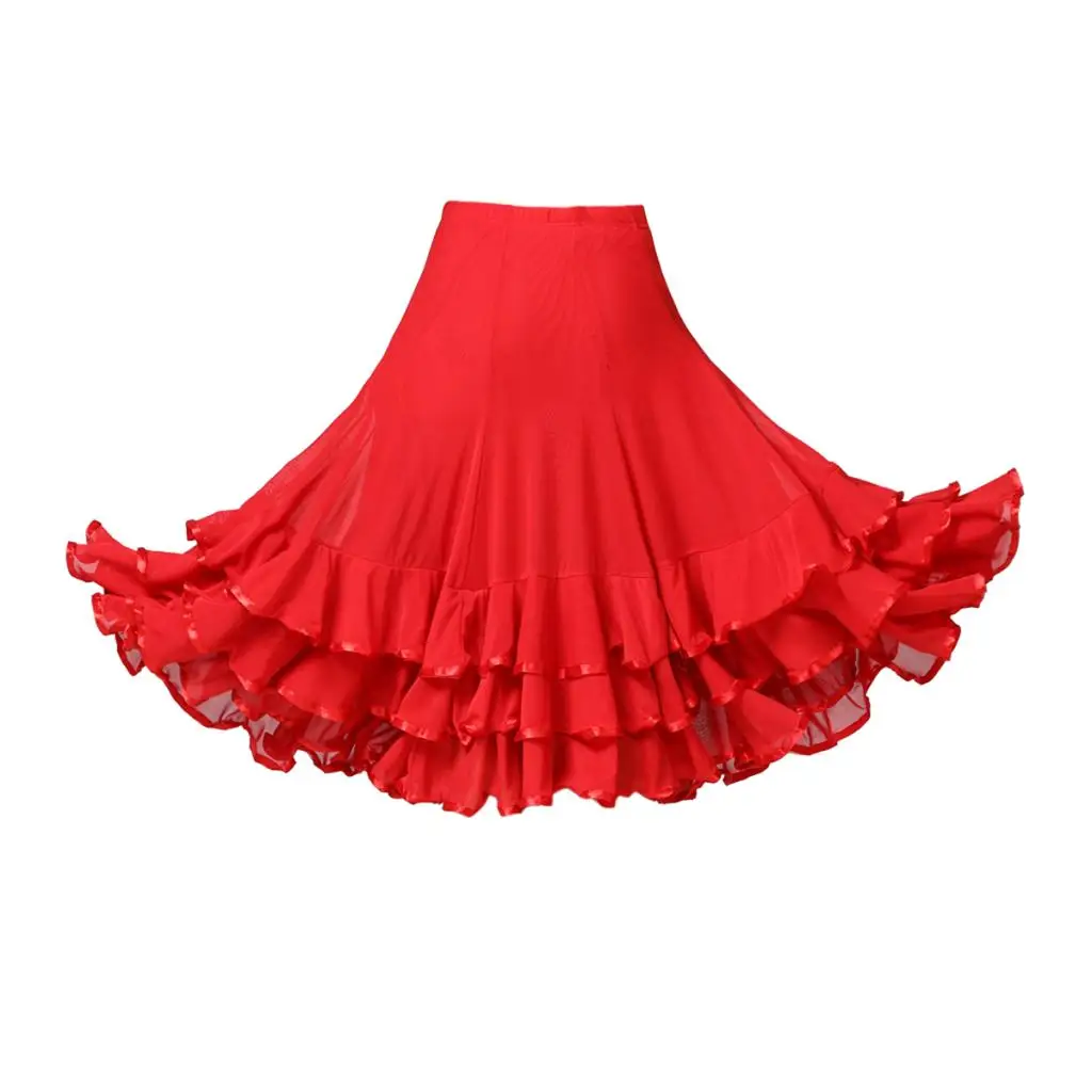 woman solid Ballroom Waltz Dance Swing Skirt Black Red Modern Tango Training Dress Costume