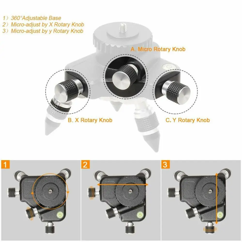 Huepar Laser Level Adapter Instrument 360 Degree Rotating Micro-Adjustment for Moving Rotating Base Applicable Level Tripod