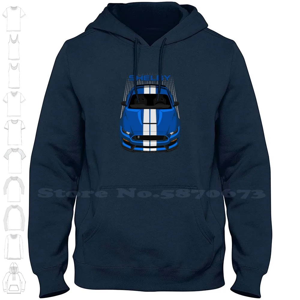 Shelby Gt350 2015-2020-Velocity Blue-White Stripes 100% Cotton Hoodie T-Shirt For Dad 2020 Shelby Gt350 2015 Shelby Gt350 2019