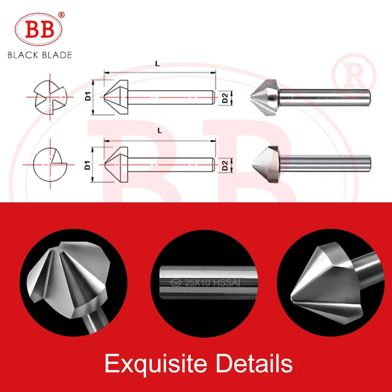 BB 90 Graus Countersink HSS Chamfering Ferramenta de Moagem de Metal 1 3 Flauta Cortador De-Durring Orifício Rose Enseada Broca 60 120