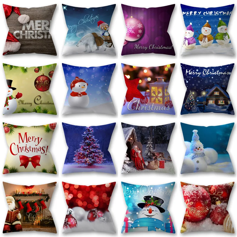 Christmas Cushion 45x45 Pillowcase Polyester Snowflakes Tree Printed Sofa Cushions Decorative Pillow 18x18 Home Decor