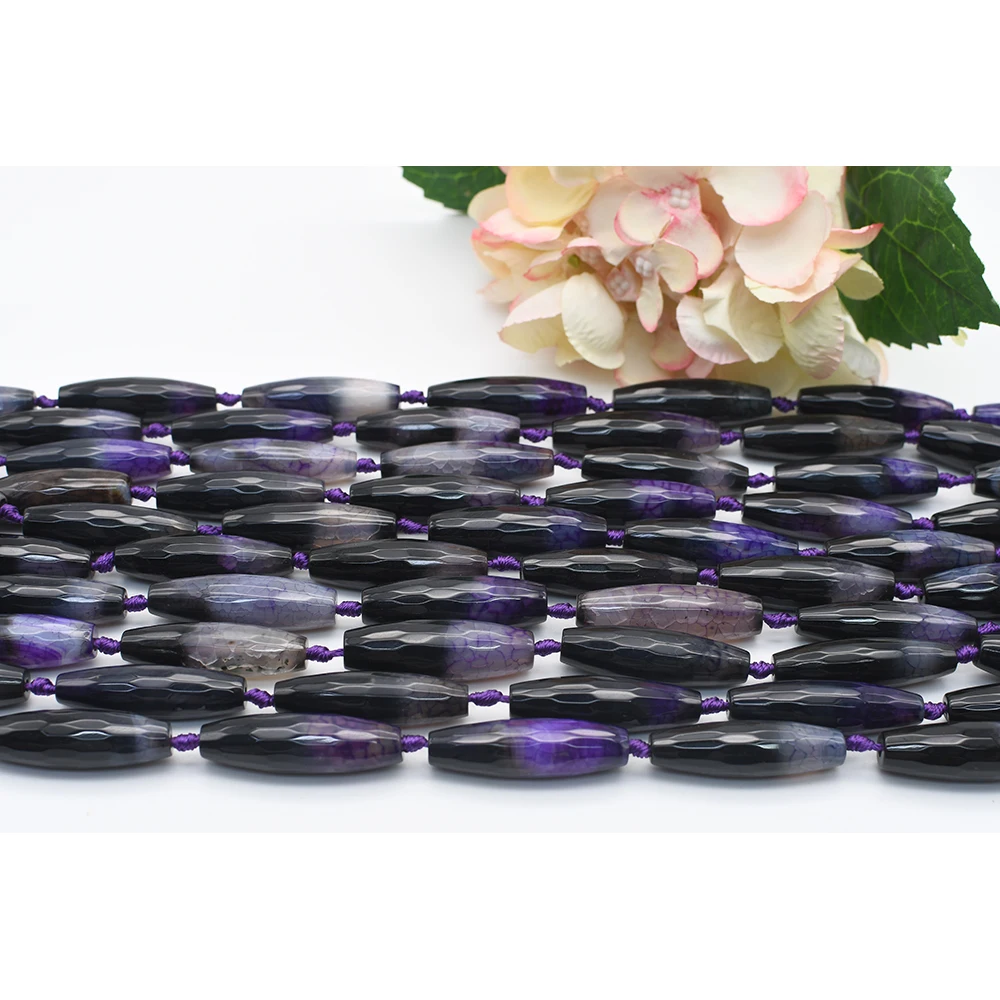 40x12mm Natural Faceted Black and Purple Two color agate Oval stone Bead For DIY necklace bracelet jewelry make 15 