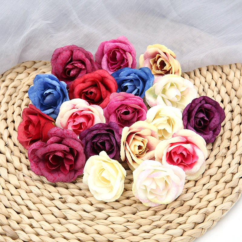 10pcs 4cm Artificial Flower Silk Rose Flower Head Wedding Home Party Decoration DIY Flower Wall Scrapbook Gift Box Fake Flower