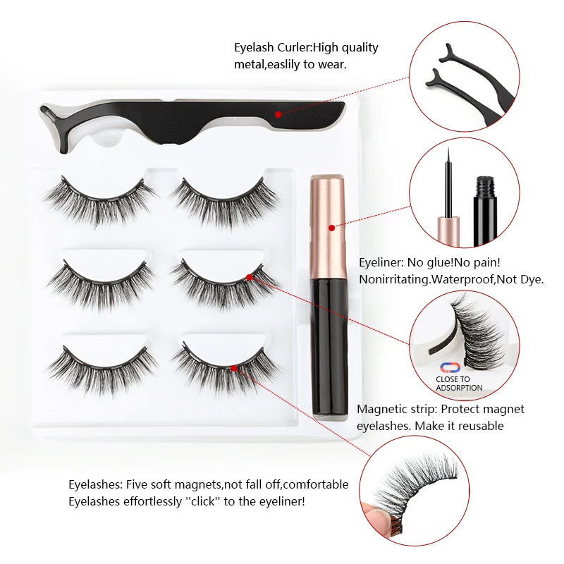 Magnetic Mink Eyelashes 2/3/5/10 Pairs Soft False Eyelashes Natural Magnetic Mink Lashes Liquid Eyeliner Tweezer Sets Makeup Hot