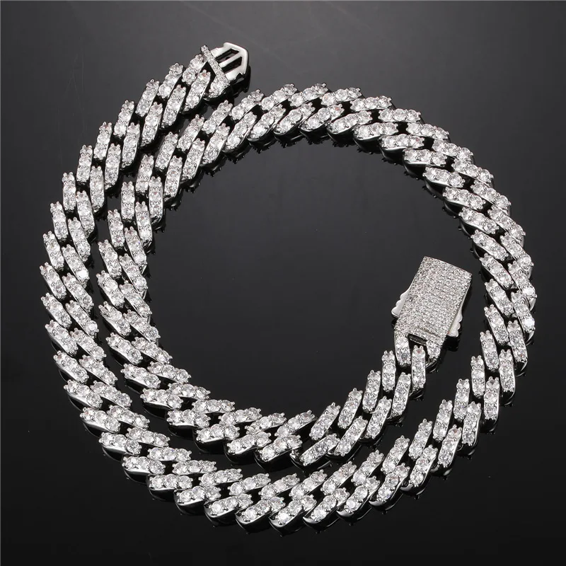 

HIP Hop Claw Set 5A+ Cubic Zirconia Bling Iced Out 12mm Square Cuban Miami Link Chain Necklace for Men Women Rapper Jewelry