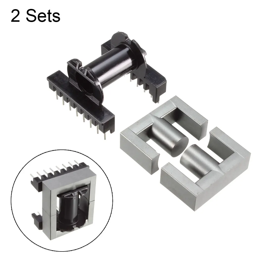 2Sets EC35 8 with 8pin Transformer Bobbin PC40 Ferrite Core Horizontal Type 4 Ferrite Halves and 2 Bobbin for Color TV Monitor