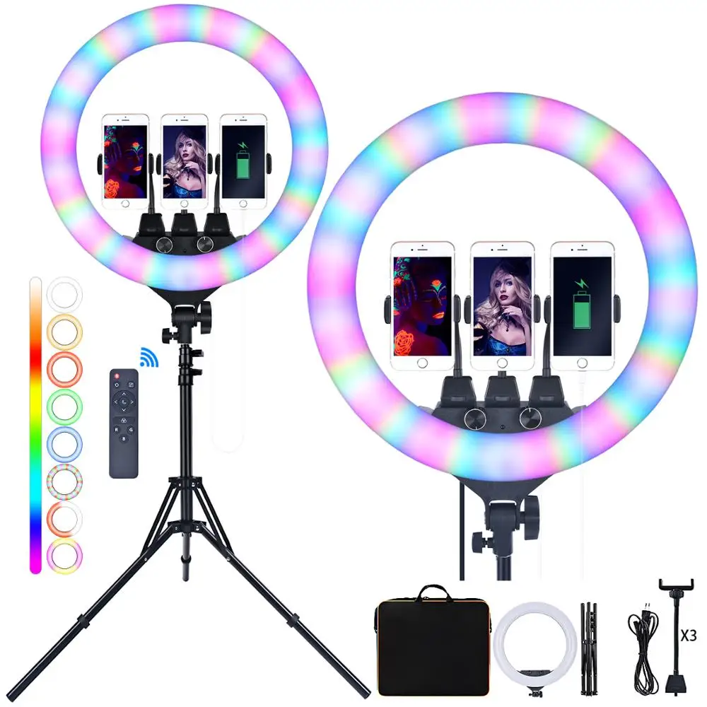 fosoto FT-180 RGB Ring Light 18 inch Photography Lighting Lamp With Tripod Ringlight With Remote Usb For Makeup Youtube Camera