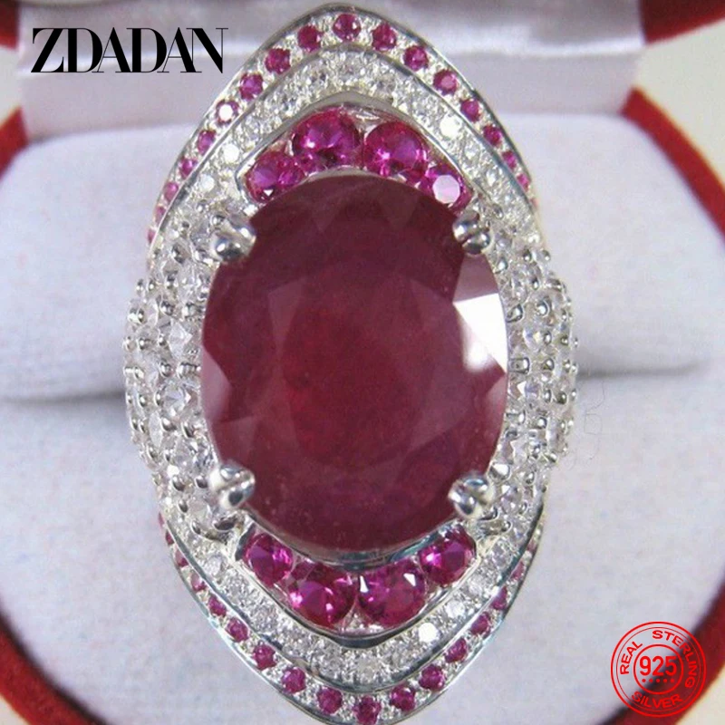 Women's 925 Sterling Silver Ruby Ring with Zircon, Fashion Gift