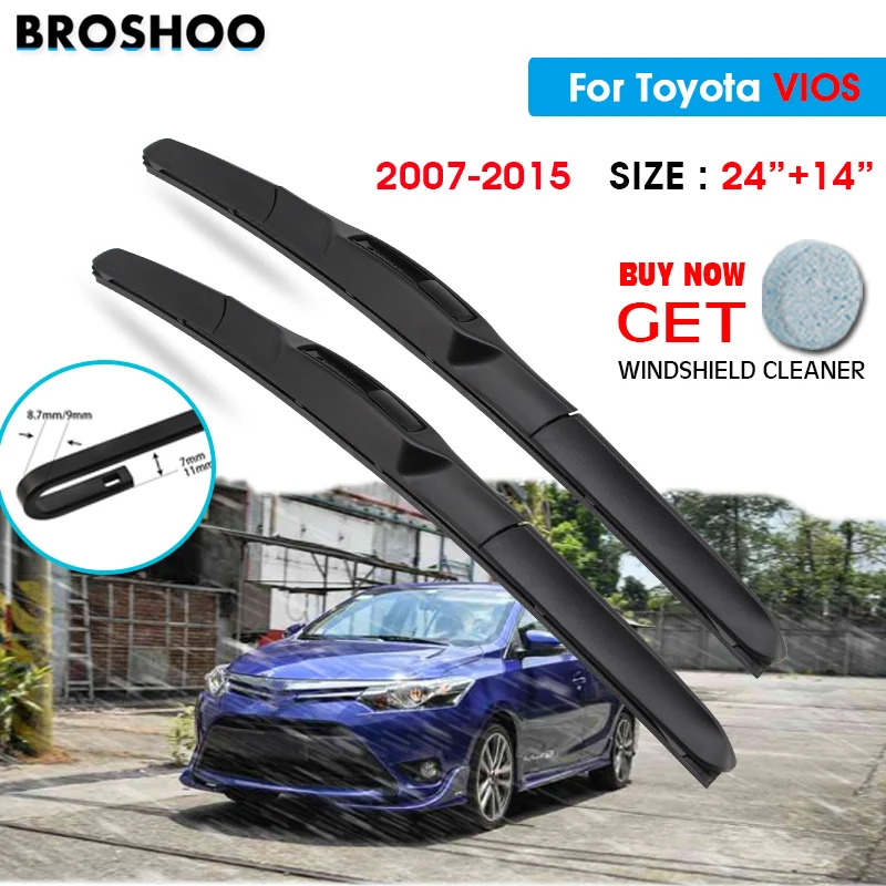 

Car Wiper Blade For Toyota VIOS 24"+14" 2007-2015 Auto Windscreen Windshield Wipers Blades Window Wash Fit U Hook Arms