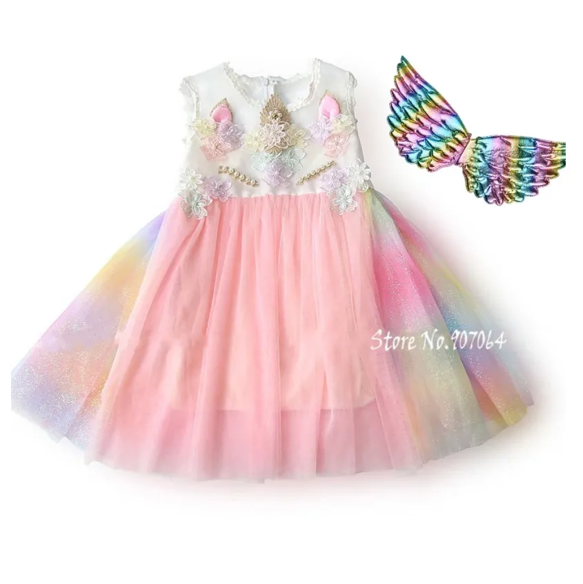 Girls Rainbow Unicorn Princess Dress Cake Layers Tutu Prom Gown For Kids Children Wedding Evening Formal Party Pageant Vestidos