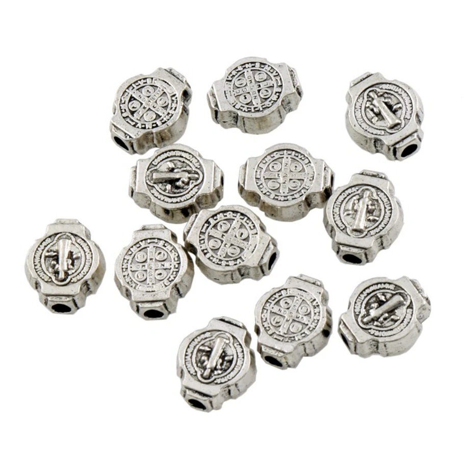 Saint Beads Benedict Medal Cross Crucifix Metal Spacers 300pcs Zinc Alloy Fashion Jewelry Findings Components L1802 7x9mm