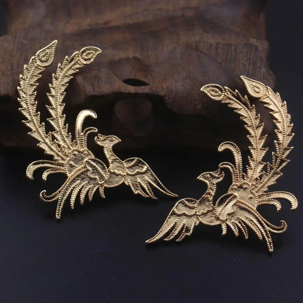 6pairs Brass Casted Retro Phoenix Cranes Oriental Chamrs Stamping Decoration Cameo Base High Quality DIY Jewelry Accessories