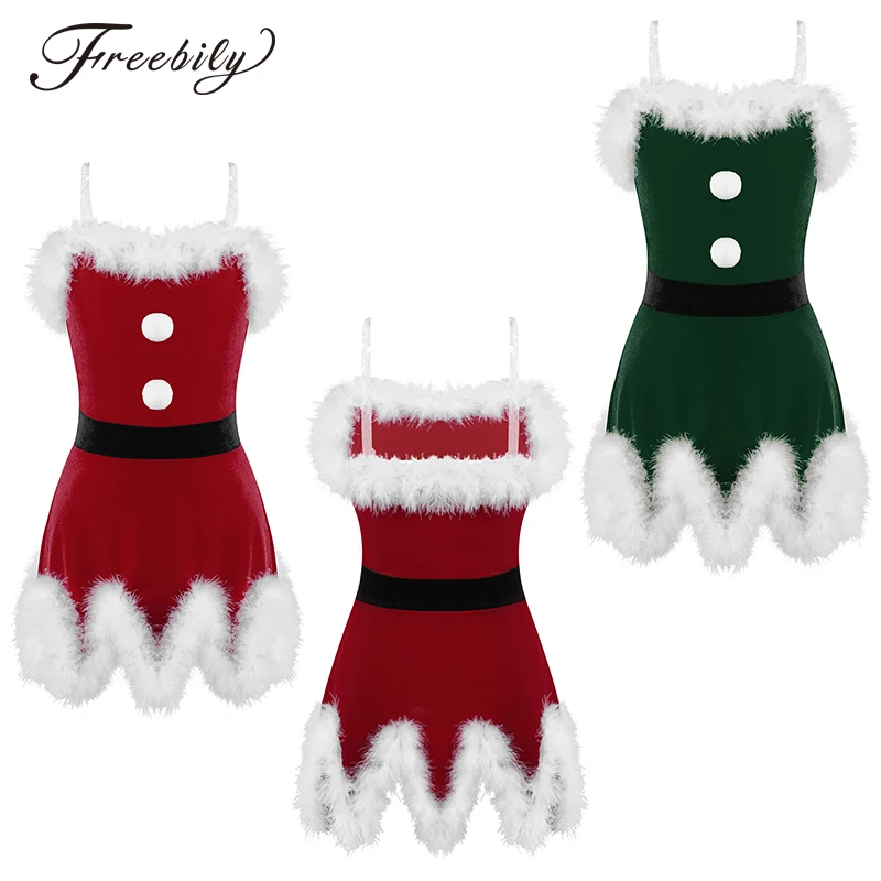 Kids Girls Christmas Elf Costume For Kid Adjustable Spaghetti Straps Irregular Hem Dress Girl New Year Santa Claus Cosplay Drss