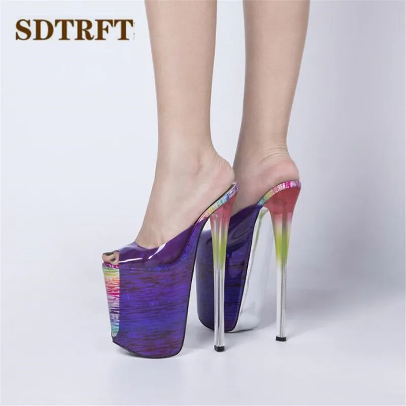 SDTRFT shoes woman Shallow mouth Slipper Peep Toe 22cm Thin Heels Wedding pumps sapato feminino transparent Stilettos US14 15 16