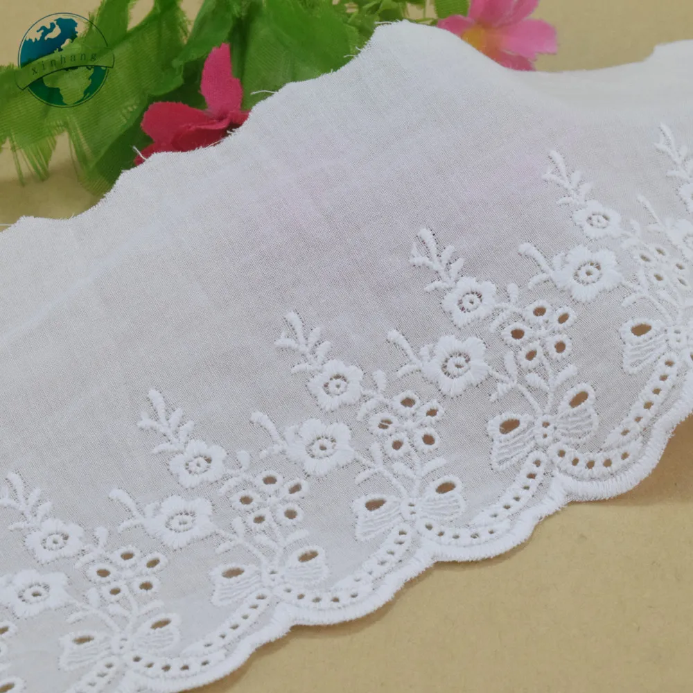 9cm Width Cotton Embroidery LaceFlower Pattern  White Sewing Ribbon Fabric DIY Garment Wedding Accessories Guipure Trim #4244