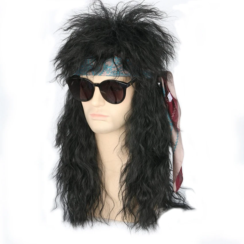 Gres Men Long Synthetic Hair Extension Wig Black Color Female Hairpiece Punk Puffy Headgear for Halloween High Temperature Fiber