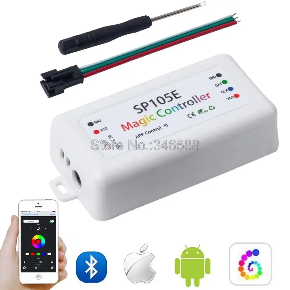 SP105E LED Controller 4.0 Bluetooth APP Control for DC5-24V WS2801 WS2811 WS2812B SK6812 LDP8806 APA102 LED Strip 2048 Pixels