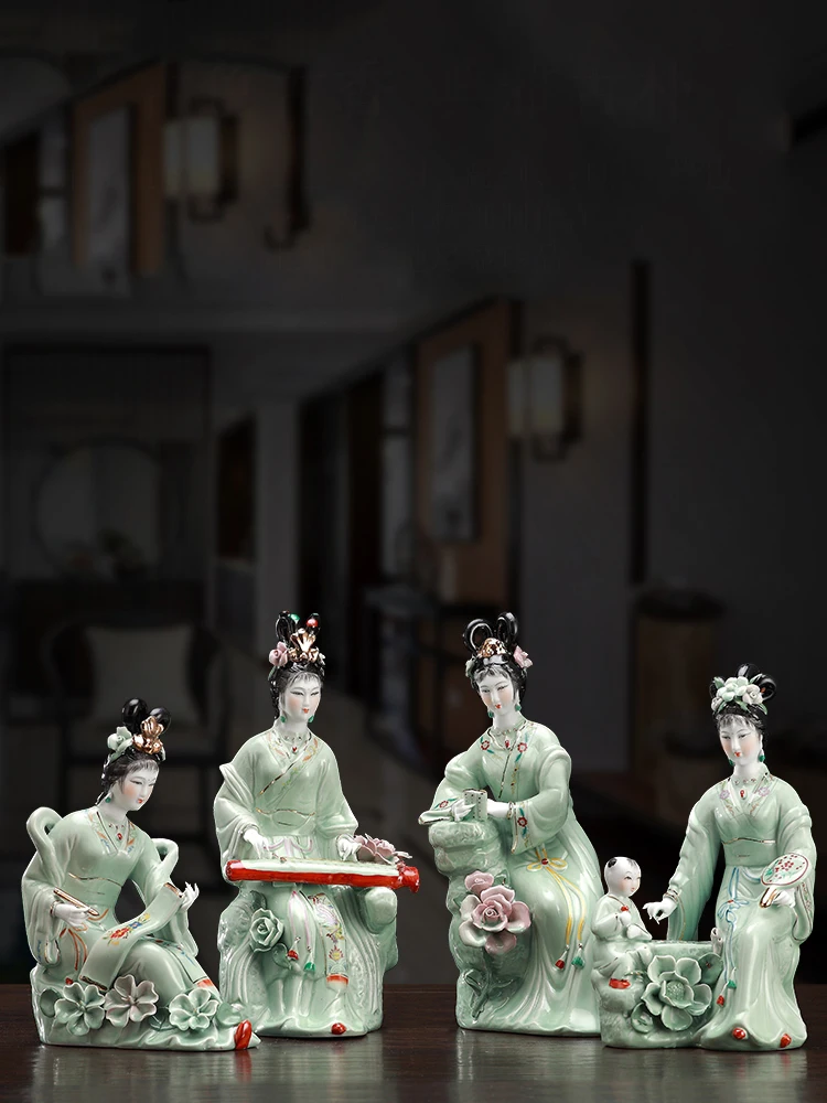 Chinese Jingdezhen Classic Ladies Ceramic Ornaments Home Room Desk Porcelain Figurines Crafts Cabinet Store Sculpture Decoration