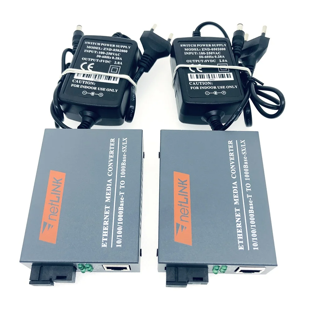 1 Pair HTB-GS-03 Gigabit Fiber Media Converter 10/100/1000Mbps Fiber Optical  Single Mode  SC Port External Power Supply