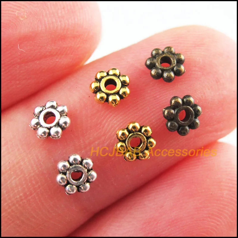 300Pcs Retro Tibetan Silver Antiqued Gold Bronze Tone Daisy Flower Spacer Beads Charms 4mm