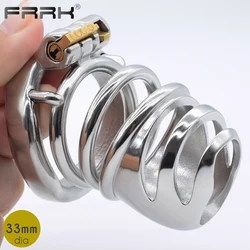 FRRK Metal Cock Cage Stainless Steel Male Chastity Device Penis Ring BDSM Bondage Adult Sex Toys For Erect Denial Games