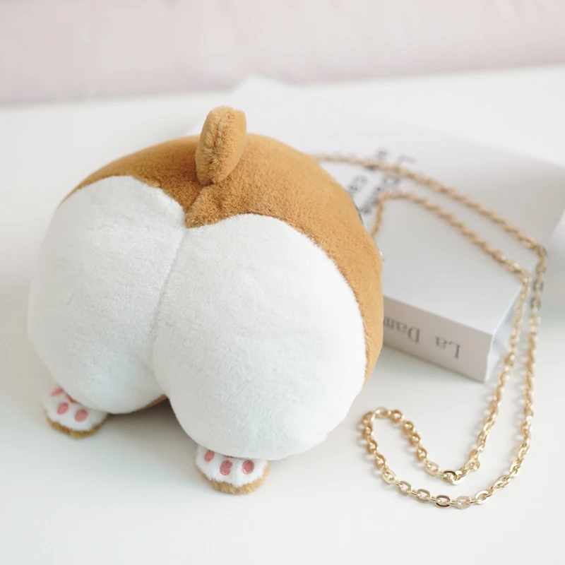 Novelty Corgi Plush Messenger กระเป๋า Hip กระเป๋าสตางค์การ์ตูนสัตว์ตุ๊กตาสุนัขกระเป๋าเป้สะพายหลังเด็กของเล่นของขวัญ