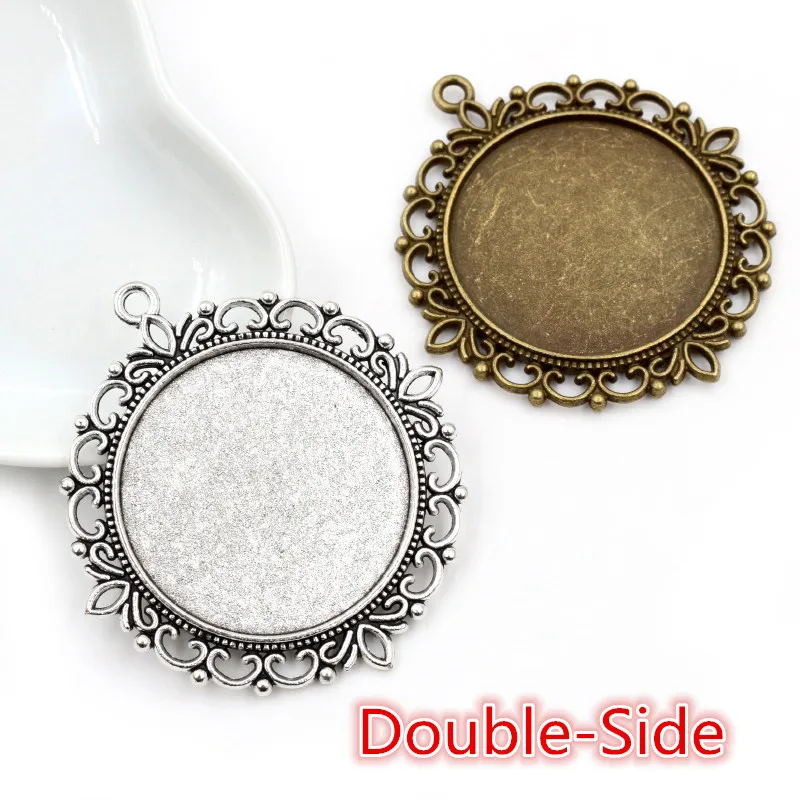 

5pcs 35mm Inner Size Bronze Antique Silver Plated Double Side Cabochon Blank Base Setting Charms Pendant DIY Jewelry Findings