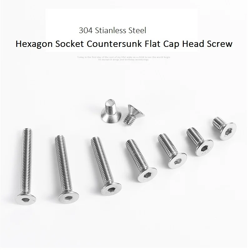 M5 Hexagon Socket Countersunk Flat Cap Head Screw M5x4 5 6 8 10 90 95 100mm Countersunk Socket Head Screws 304 Stainless Steel