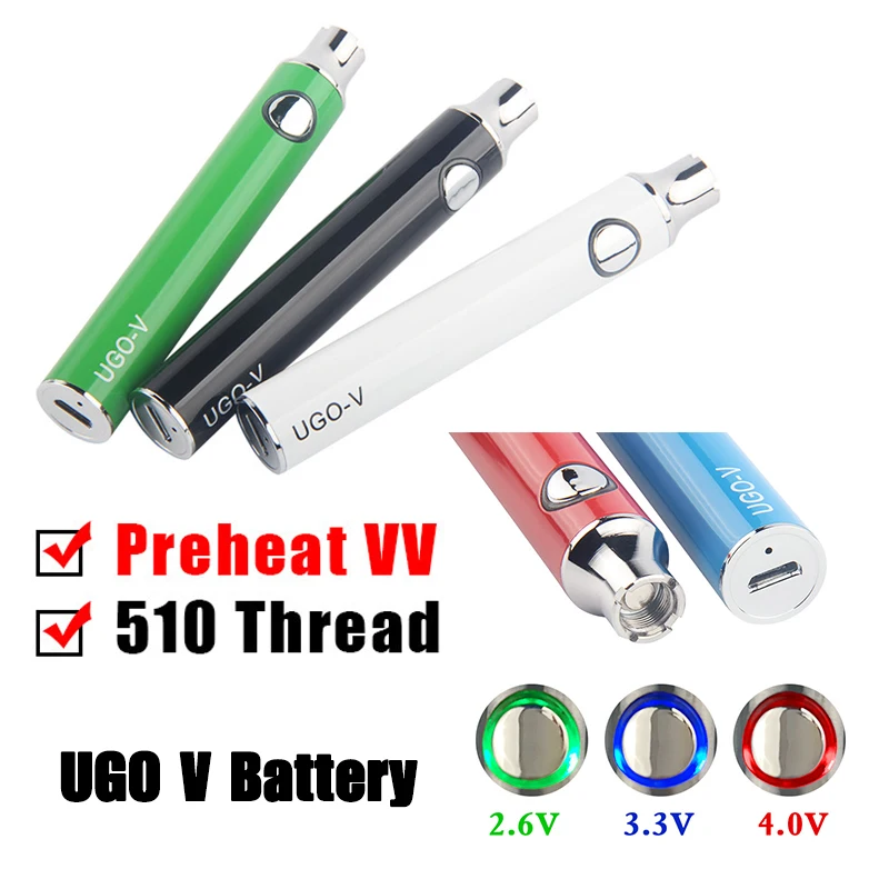 Kingfish UGO V with USB Charger Electronic Cigarette 510 CBD Oil Cartridge Vape Battery Preaheat Variable Voltage Mod