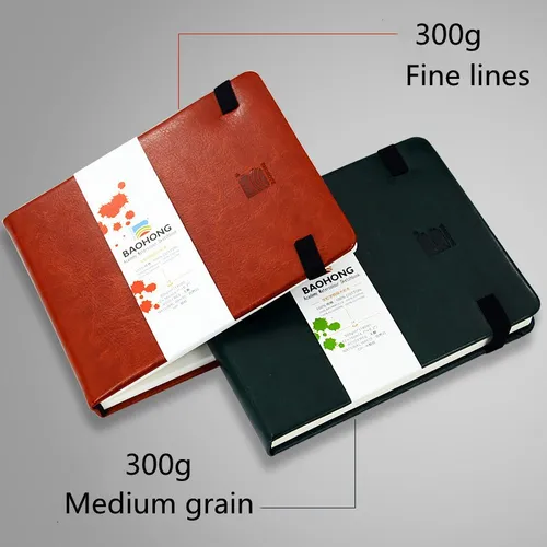 Imagen 2 del producto Baohong 100% algodón PU libro de papel de acuarela 300g 24 hojas portátil viaje acuarela cuaderno de bocetos Acuarelas suministros de arte