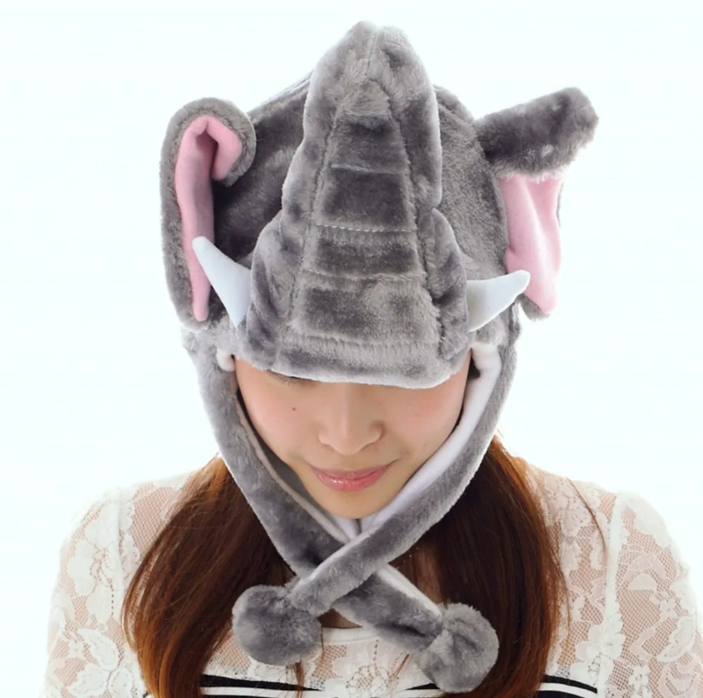 JOYHY Kids Boys Girls Cute Plush Grey Elephant Earflap Animal Hats Teenagers Adults Halloween Winter Warm Kawaii Beanie Cap 3