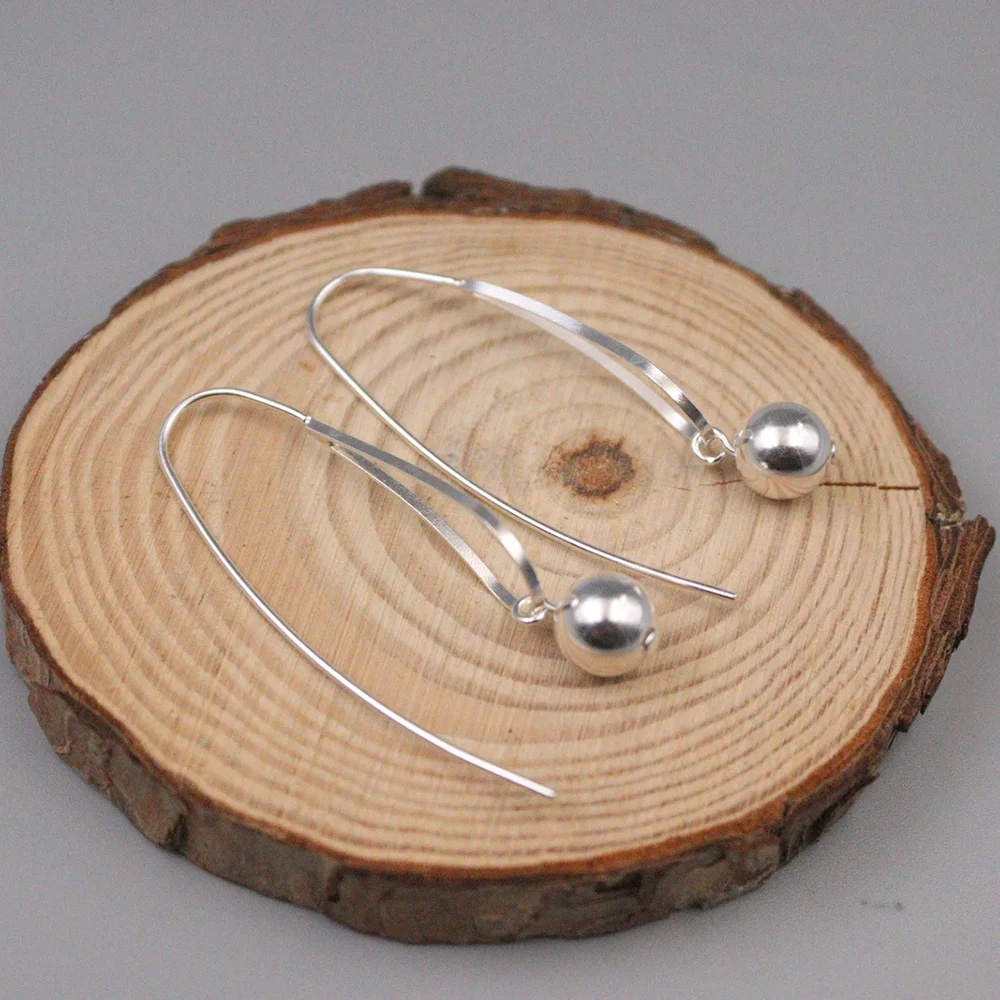 Genuine Real 925 Sterling Silver Dangle Earrings Ball Charm 48mm Length Stamp S925 For Woman