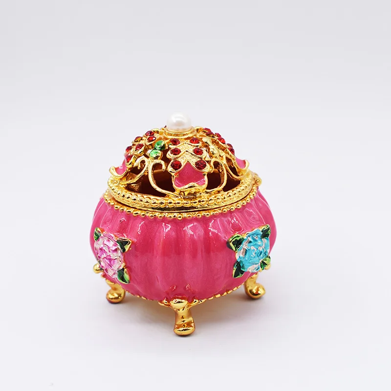 Handmade Enamel  Pink Hollow Out Pumpkin Colored Drawing Jewel Case Ring Storage Box Metal Handicraft Home Furnishing Articles