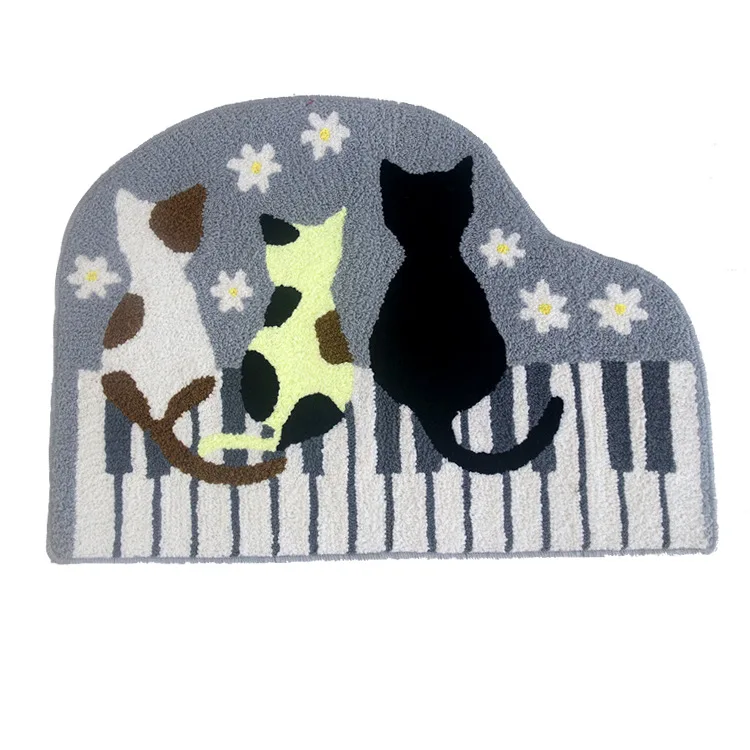 Creative Musical Piano Cute Cat Embroidery Carpet Hallway Entrance Doormat Home Decor Absorbant Bathroom Mat Kitchen Floor Rug