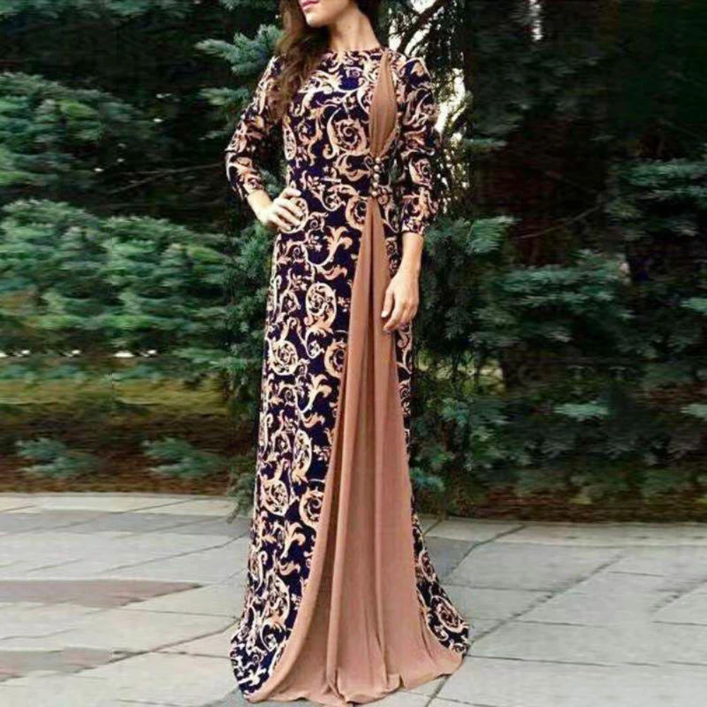 Hot apparel Dresses Over Size Evening Party Dress Medieval Women Floral Print 3/4 Sleeve Autumn Maxi Dress Gown 2021