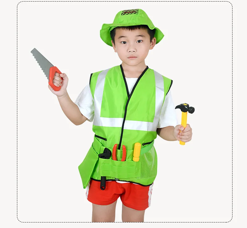 Green Engineer Costume Kids Construction Worker Role Play Kit Set Boys Dress Up Gift Girls Educational Toy Profession Experience