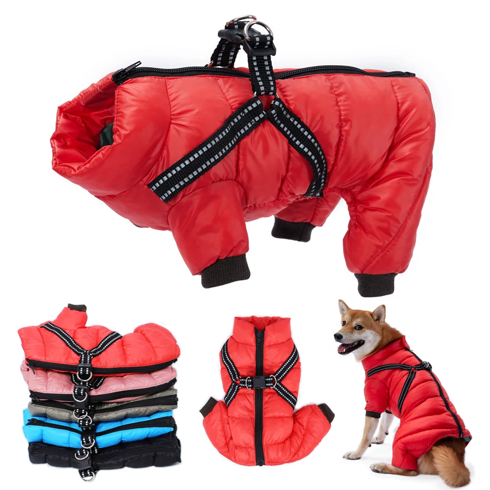 Winter Dog Coat for Small Medium Dogs Waterproof Padded Dog Jacket with Harness Soft Pet Snow Suit Warm Puppy Overalls Bulldog