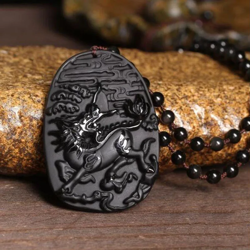 Pendant Natural Obsidian Kirin Necklace Pendant Men and Women Jewelry Fine Jewelry Obsidian Necklace Pendant