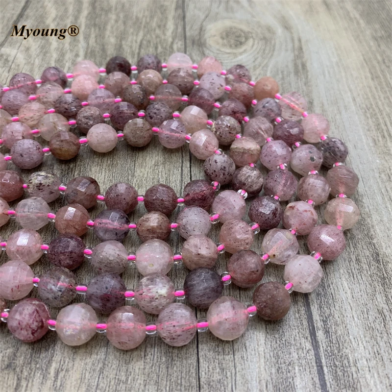 Faceted Strawberry Crystal Quartz Loose Beads,Wine Red Stone Beads For DIY Jewelry Necklace Bracelet Making MY2046