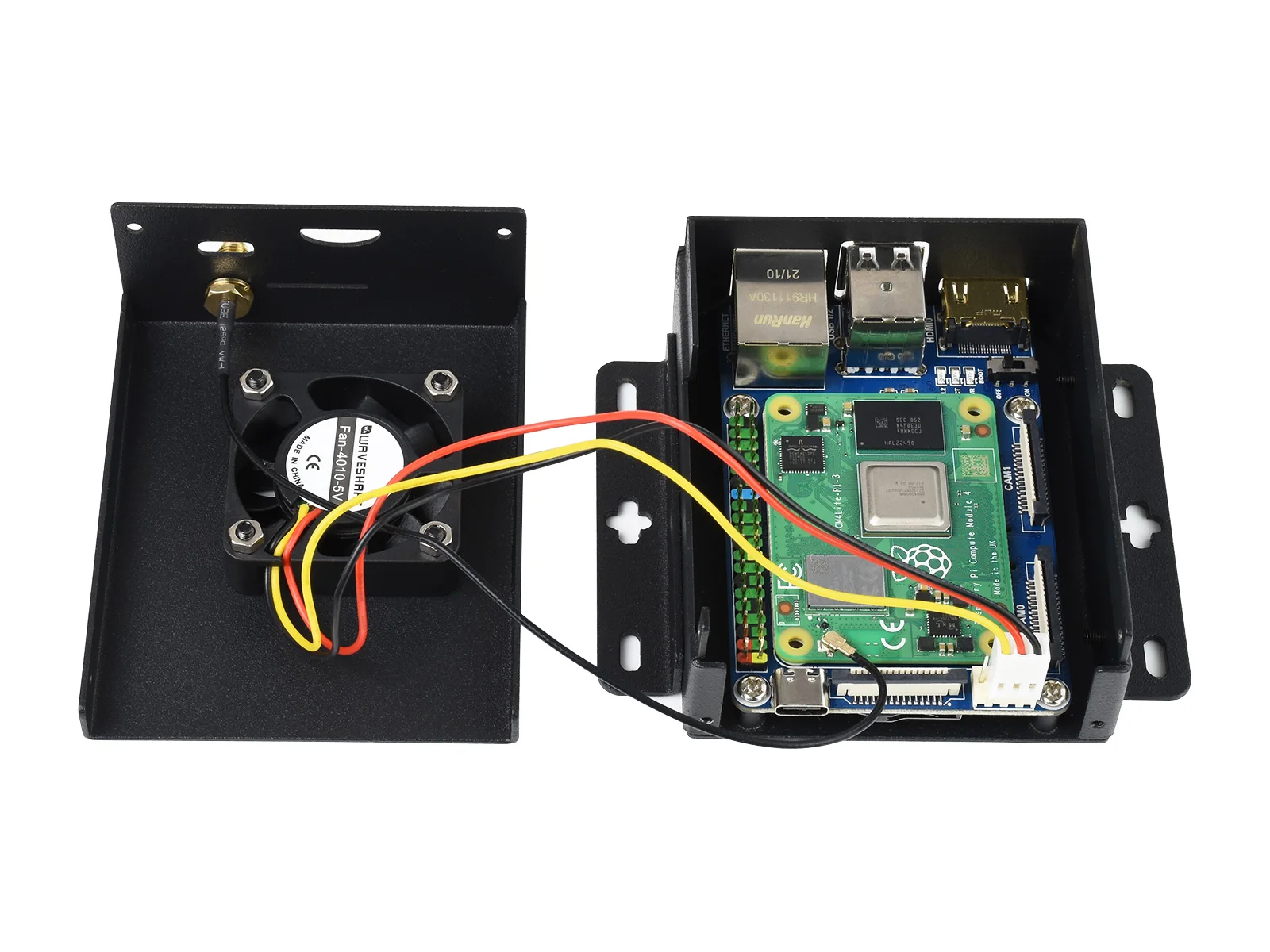 

CM4 (NOT Included) compute module mini host,CM4-IO-BASE-B Inside, Mini IO Board Full Ver, Metal Case, With Cooling Fan