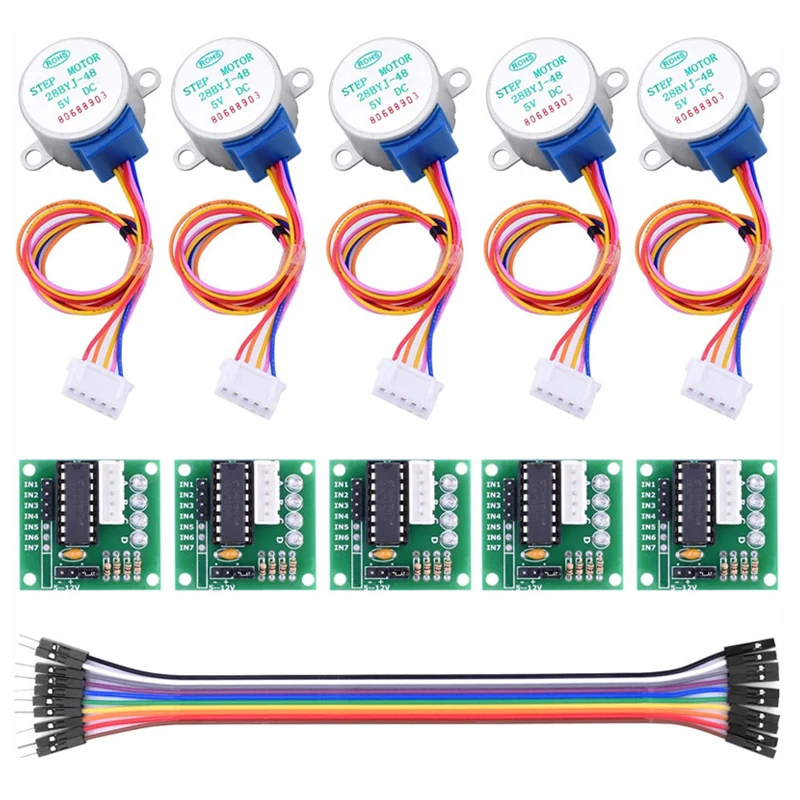 

5pcs/lot 28BYJ-48 5V Stepper Motor Set With Uln2003 Driver Board Test Module + 20CM Dupont Cable For Arduino DIY Kit