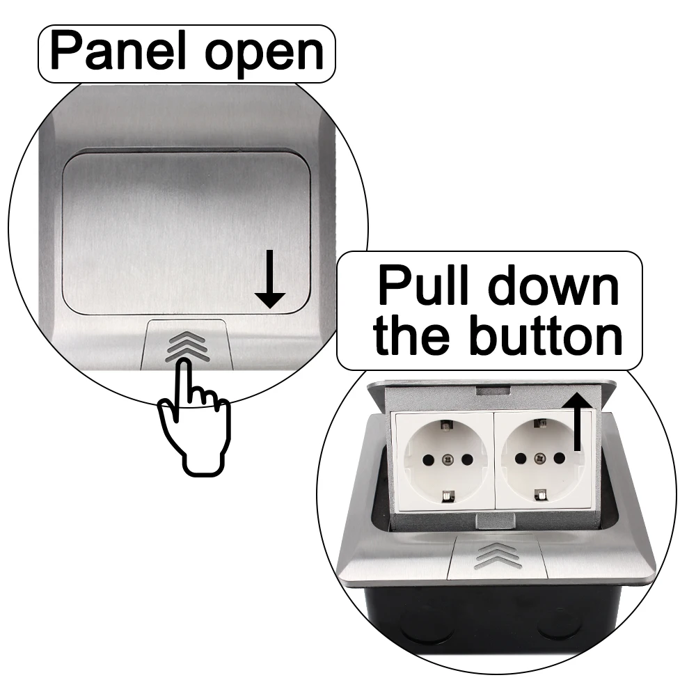 250V 16A Aluminum Alloy Box Waterproof 2 Way Power Outlet Europe Standard Socket USB RJ45 Internet Outlet Pop-Up Floor Socket