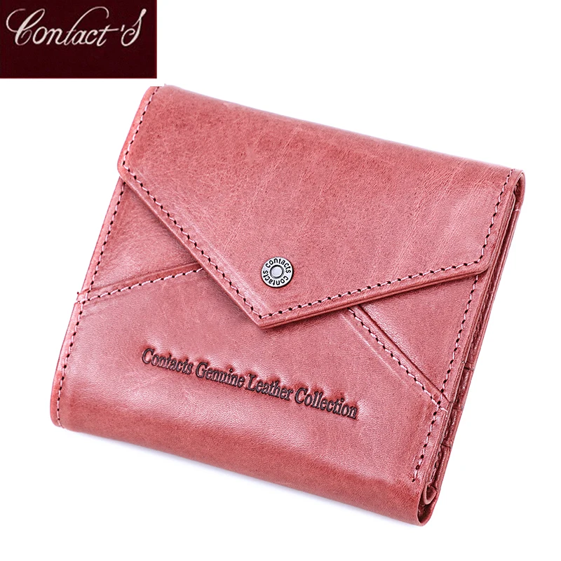 Contact's Genuine Leather Women Wallet Short Rfid Ladies Card Holder Purse Female Small Mini Wallets Clutch Zipper Coin Pocket