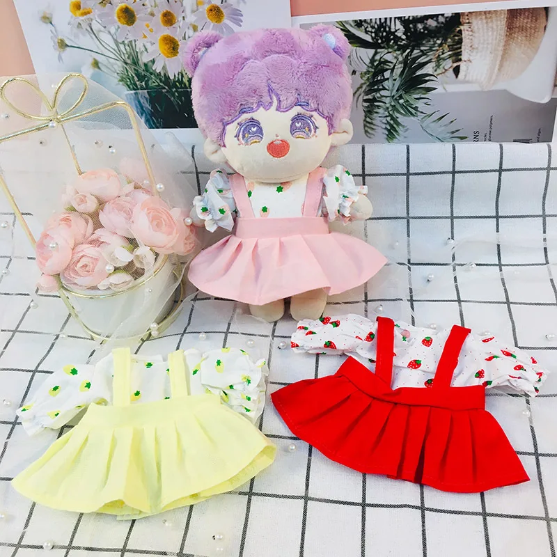 

Handmade Princess Dress Suit Strawberry Shirt Suspender Skirt Clothes Set For 20cm Stuffed Doll Toy Accessories Birthday Gift