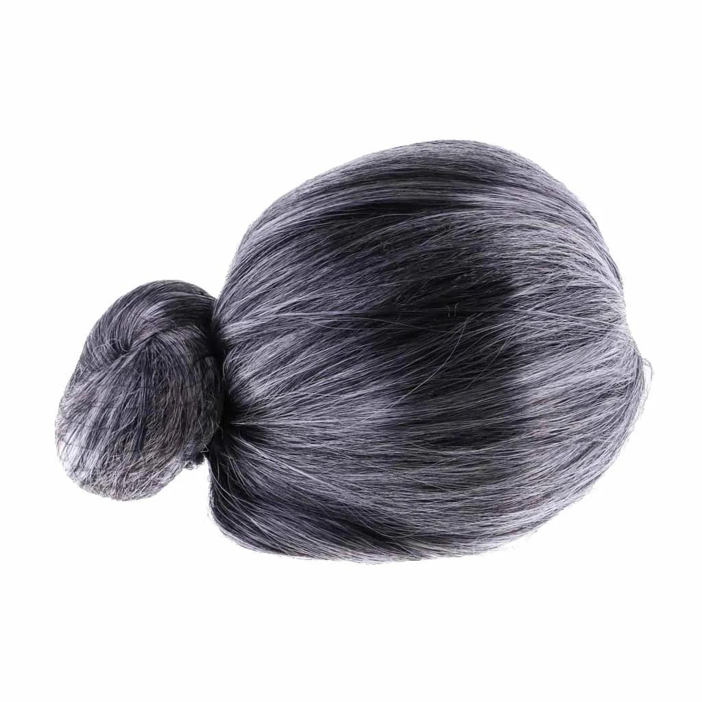 Peluca de moño corto gris de Color plateado para mujer antigua, disfraz de fantasía para Cosplay, novedad